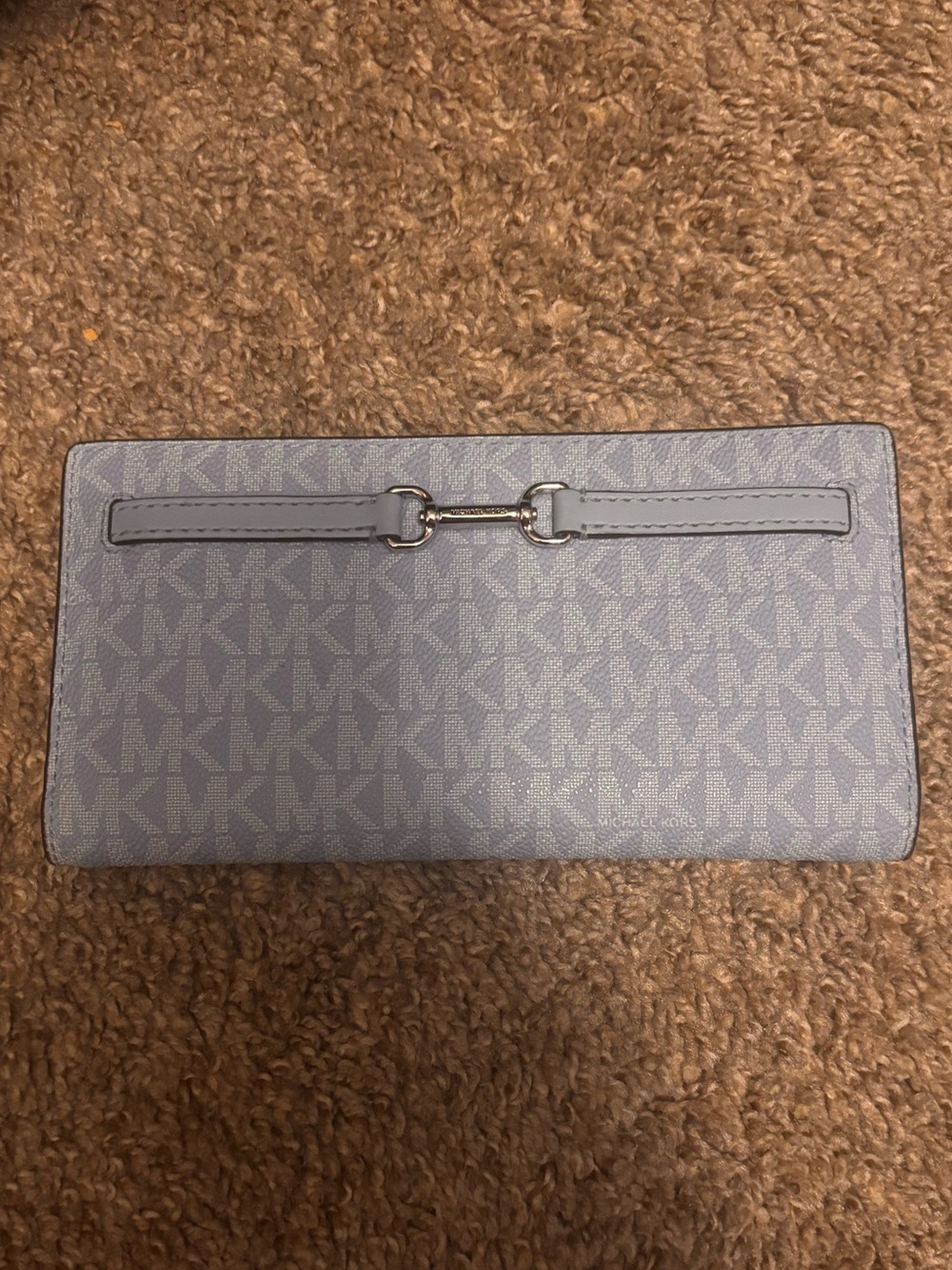 Michael Kors Pale Blue MK Logo Continental Wallet with Silver Hardware